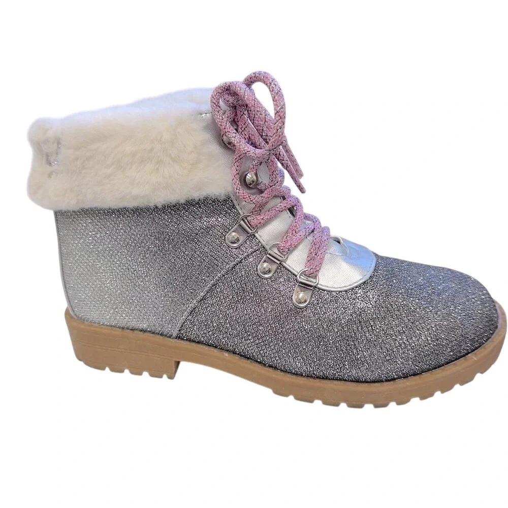 Juicy Couture Girls' Silver Glitter Hiker Ankle‎ Boots Size 5 Winter glamour